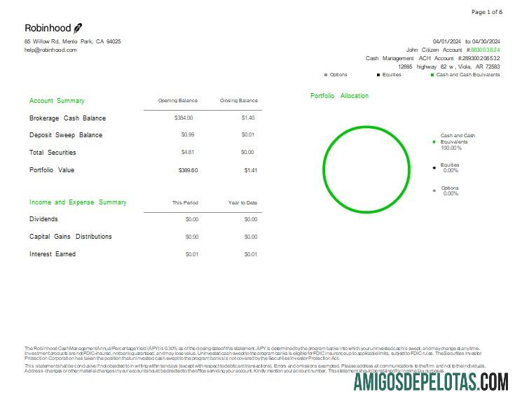 EUA Robinhood Bank St, exemplo de 6 páginas
